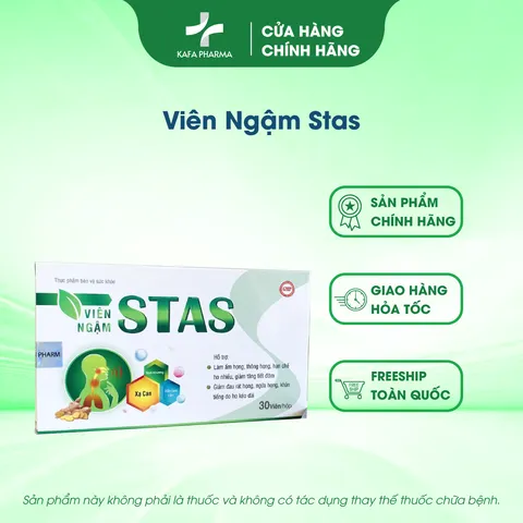 Viên ngậm dưỡng họng Stas - Hỗ trợ giảm đau họng, ngứa rát, ho khan, ho có đờm - Hộp 30 viên tự nhiên, hiệu quả sức khỏe