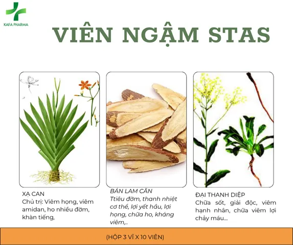Viên ngậm dưỡng họng Stas - Hỗ trợ giảm đau họng, ngứa rát, ho khan, ho có đờm - Hộp 30 viên tự nhiên, hiệu quả sức khỏe