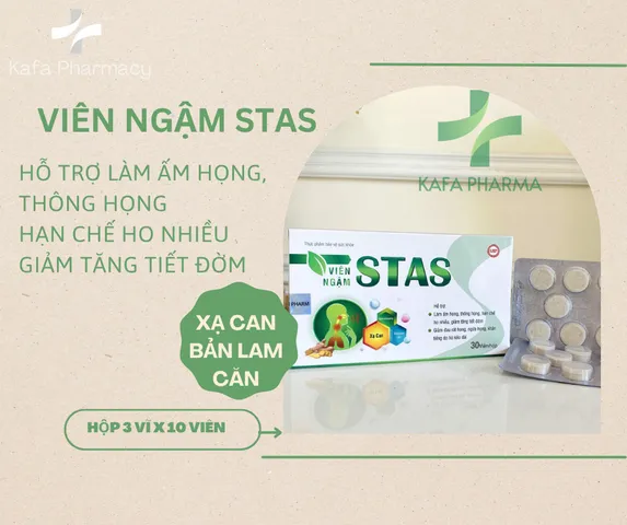 Viên ngậm dưỡng họng Stas - Hỗ trợ giảm đau họng, ngứa rát, ho khan, ho có đờm - Hộp 30 viên tự nhiên, hiệu quả sức khỏe