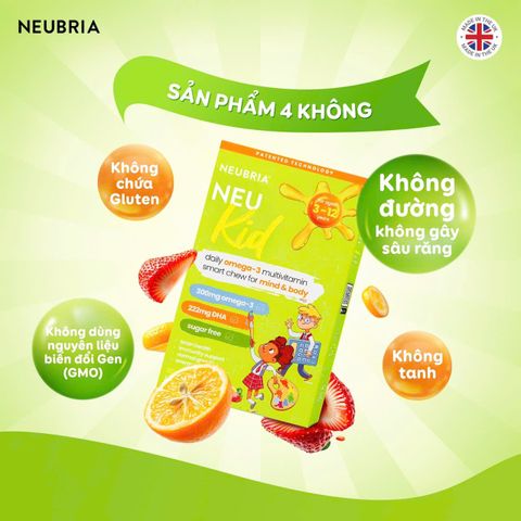 Viên nhai DHA Neubria Neu Kid - Vitamin tổng hợp cho bé, bổ sung Omega 3, phát triển trí não và chiều cao, hương trái cây.