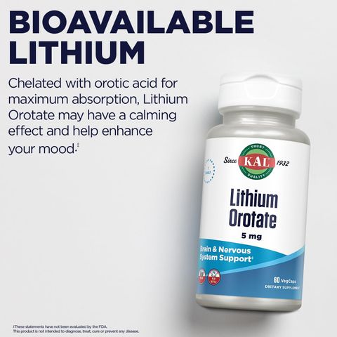 Viên Uống Lithium Orotate KAL - Hỗ Trợ Sức Khỏe Não Bộ và Tâm Trạng - 60-120 Viên Nhộng Nhập Mỹ