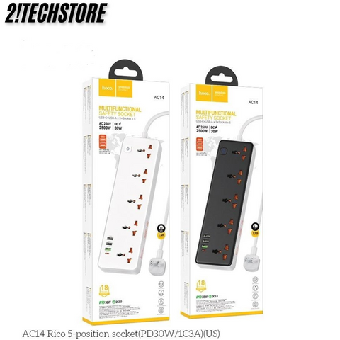Ổ cắm thông minh Hoco AC14 nhiều cổng sạc đa năng Chất liệu nhựa PC chống cháy an toàn