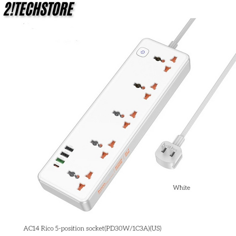 Ổ cắm thông minh Hoco AC14 nhiều cổng sạc đa năng Chất liệu nhựa PC chống cháy an toàn