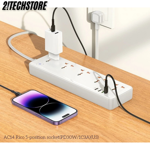 Ổ cắm thông minh Hoco AC14 nhiều cổng sạc đa năng Chất liệu nhựa PC chống cháy an toàn