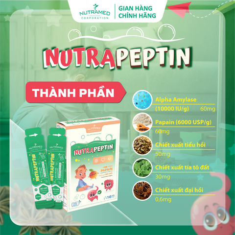 Gói Uống Nutrapeptin - Hỗ Trợ Giảm Đầy Bụng, Khó Tiêu, Tiêu Hóa Kém (10 Gói) - Sản Phẩm Nutramed Chính Hãng