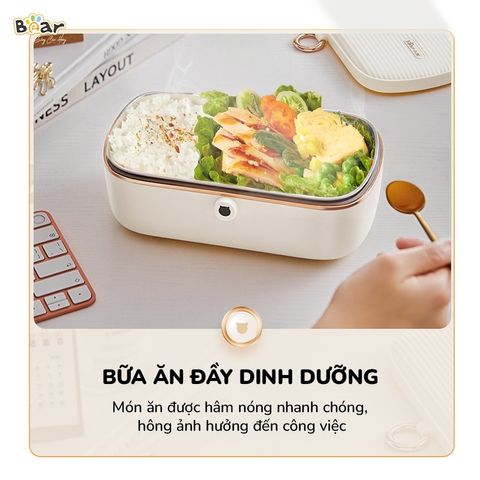 Hộp cơm điện Bear 0.9L SB-HC09L - Giữ nhiệt tự động, 2 ngăn tiện lợi, hoàn hảo cho văn phòng và gia đình