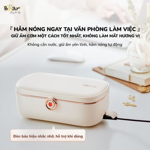 Hộp cơm điện Bear 0.9L SB-HC09L - Giữ nhiệt tự động, 2 ngăn tiện lợi, hoàn hảo cho văn phòng và gia đình