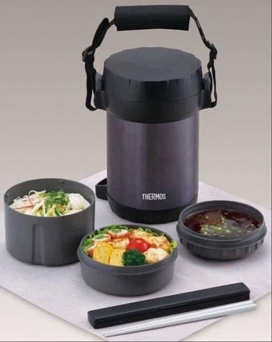 Hộp Cơm Giữ Nhiệt Thermos JBG-1801 - Thép Không Gỉ, 3 Ngăn Nhựa An Toàn, Giữ Nhiệt Lên Đến 6 Giờ, Xuất Xứ Nhật Bản