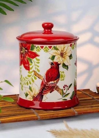 Hũ Sứ Magrace Hình Chim Chào Mào Đỏ 3L - Hộp Đựng Thức Ăn Sang Trọng, Dụng Cụ Bếp Thủy Tinh Đẹp Mắt