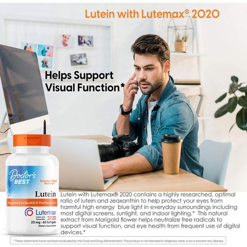 Viên Uống Lutein Doctor's Best 60-180 viên - Tăng Cường Thị Lực, Bảo Vệ Mắt, Hỗ Trợ Khỏe Mắt Tự Nhiên