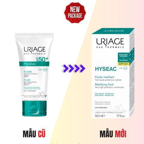 Kem Chống Nắng Uriage Hyseac Fluid SPF50+ 50mL - Dành Cho Da Dầu, Mụn, Kiểm Soát Bóng Nhờn, Cấp Ẩm, Bảo Vệ Da Tối Đa