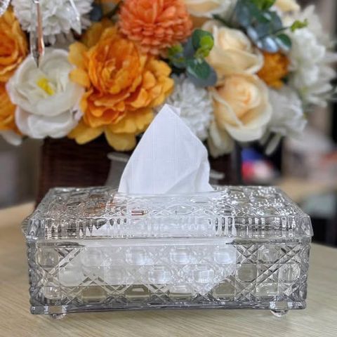 Hộp đựng giấy pha lê mài cao cấp - Thiết kế sang trọng, đa năng cho không gian hiện đại và cổ điển - Dụng cụ nhà bếp 24.5x12x8.5cm