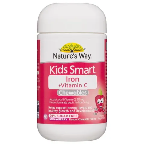 Viên Nhai Nature's Way Kids Smart Iron + Vitamin C 50 Viên - Bổ Sung Sắt & Tăng Cường Miễn Dịch Cho Trẻ Em Hương Cam