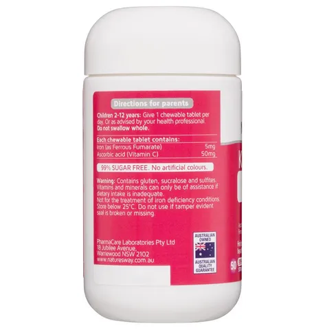 Viên Nhai Nature's Way Kids Smart Iron + Vitamin C 50 Viên - Bổ Sung Sắt & Tăng Cường Miễn Dịch Cho Trẻ Em Hương Cam