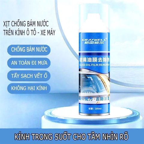 Xịt Rửa Kính Ô Tô, Xe Máy 330ml - Loại Bỏ Vết Ố Vàng, Dầu và Cặn Canxi - Sạch Bóng Tăng Tầm Nhìn An Toàn
