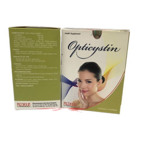 Viên Uống OPTICYSTIN Cải Thiện Tóc Khỏe Đẹp Da - Hỗ Trợ Ngăn Gẫy Rụng, Sạm Da - Hộp 60 Viên Medisun