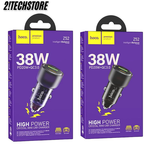 Tẩu sạc ô tô Hoco Z52 sạc nhanh 38W hỗ trợ cùng lúc 2 thiết bị qua cổng Type-C và USB-A