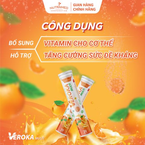 Viên sủi Veroka Multi cung cấp 12 vitamin hỗ trợ bổ sung năng lượng tăng cường sức đề kháng (20 viên)