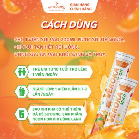 Viên sủi Veroka Multi cung cấp 12 vitamin hỗ trợ bổ sung năng lượng tăng cường sức đề kháng (20 viên)