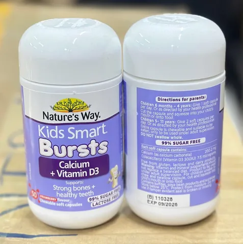 Viên mềm Nature's Way Kids Smart Calcium + Vitamin D3 50 viên - Bổ sung Canxi & Vitamin D dễ nhai giúp xương răng chắc khỏe cho trẻ em