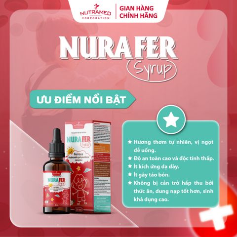 Siro Nurafer Bổ Sung Sắt 30ml - Hỗ Trợ Giảm Thiếu Máu, Dành Cho Trẻ Em Và Phụ Nữ Mang Thai - Nutramed