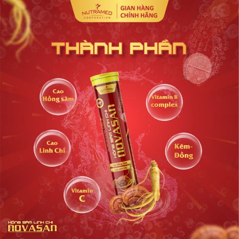 Viên sủi hồng sâm linh chi Novasan hỗ trợ bồi bổ cơ thể, tăng sức đề kháng (20 viên)