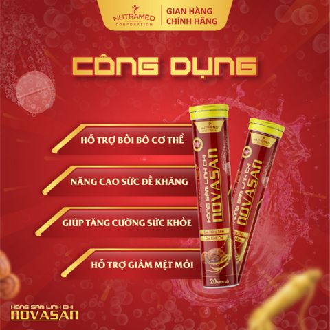Viên sủi hồng sâm linh chi Novasan hỗ trợ bồi bổ cơ thể, tăng sức đề kháng (20 viên)