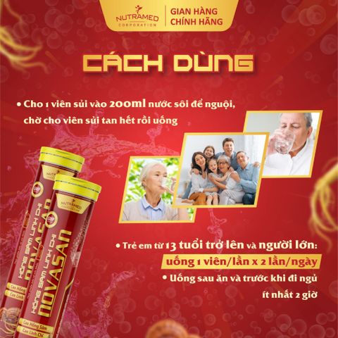 Viên sủi hồng sâm linh chi Novasan hỗ trợ bồi bổ cơ thể, tăng sức đề kháng (20 viên)