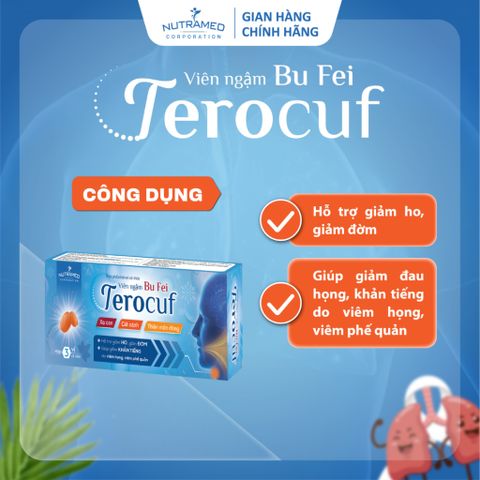 Viên ngậm Bổ Phổi Terocuf - Giảm Ho, Long Đờm, Khản Tiếng do Viêm Họng & Viêm Phế Quản (9 Viên) - Sản Phẩm Nutramed Hỗ Trợ Sức Khỏe