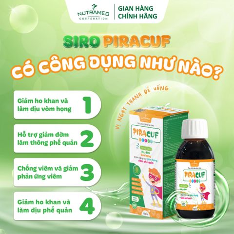 Piracuf Syrup 120ml - Hỗ Trợ Giảm Ho, Long Đờm, Viêm Họng và Viêm Phế Quản - Cho Trẻ Em và Người Lớn