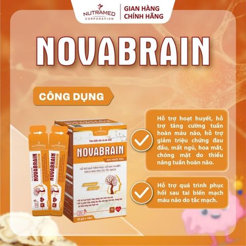 Gói uống Novabrain hỗ trợ phục hồi sau tai biến mạch máu não - Bổ não, tăng cường trí nhớ (20 gói x 15ml) - Nutramed
