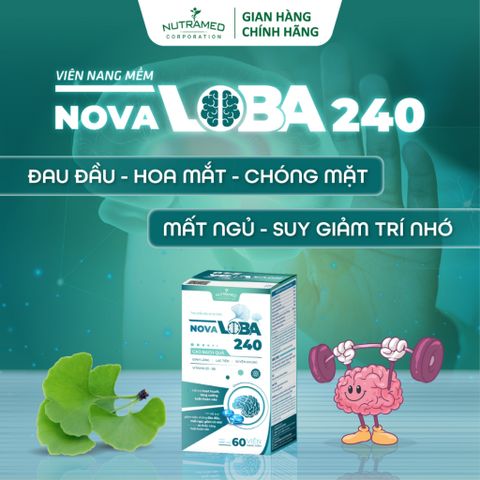 Viên uống hỗ trợ tuần hoàn não Novaloba 240 - Giảm đau đầu, mất ngủ - Bổ não Nutramed (60 viên)