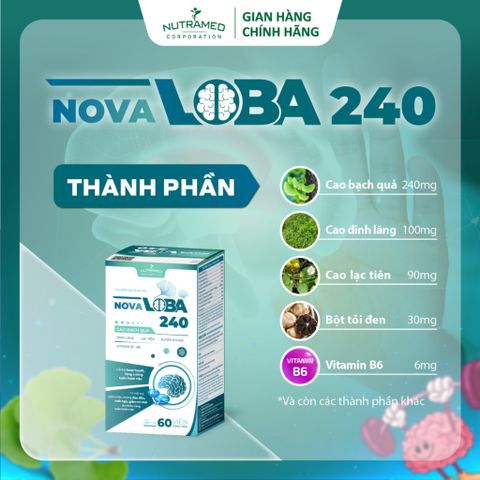 Viên uống hỗ trợ tuần hoàn não Novaloba 240 - Giảm đau đầu, mất ngủ - Bổ não Nutramed (60 viên)