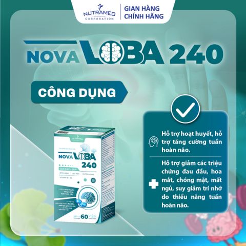 Viên uống hỗ trợ tuần hoàn não Novaloba 240 - Giảm đau đầu, mất ngủ - Bổ não Nutramed (60 viên)