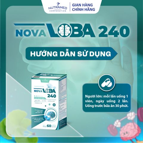 Viên uống hỗ trợ tuần hoàn não Novaloba 240 - Giảm đau đầu, mất ngủ - Bổ não Nutramed (60 viên)