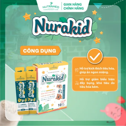 Gói uống Nurakid hỗ trợ tiêu hóa và tăng cường ăn ngon miệng cho trẻ em - Nutramed (10 gói x 10ml)