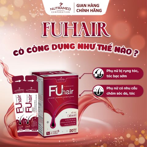 Gói uống Fuhair hỗ trợ bổ huyết, làm đen tóc, đẹp da cho phụ nữ (Hộp 20 gói x 10ml) - Nutramed