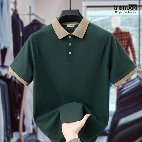 Áo Polo Nam TROMBE GREENERY Cổ Gân Phối Màu - Vải Pique Mềm Mại, Form Đẹp Tay Raglan Phong Cách Hiện Đại, Lịch Lãm Mặc Đi Làm, Đi Chơi