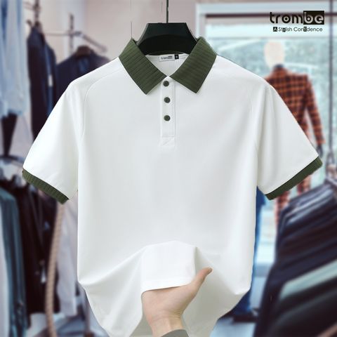 Áo Polo Nam TROMBE GREENERY Cổ Gân Phối Màu - Vải Pique Mềm Mại, Form Đẹp Tay Raglan Phong Cách Hiện Đại, Lịch Lãm Mặc Đi Làm, Đi Chơi