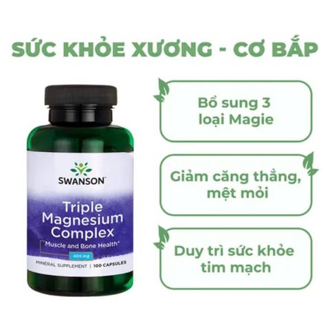 Magie thuần chay Triple Magnesium 400mg Swanson USA 100 viên