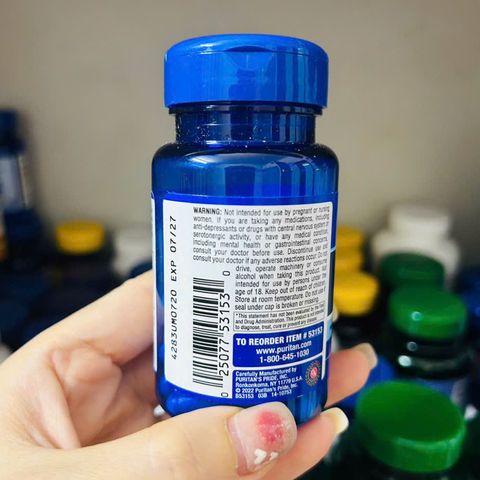 Giảm căng thẳng, an thần Puritan’s Pride 5-HTP 50mg 60 viên