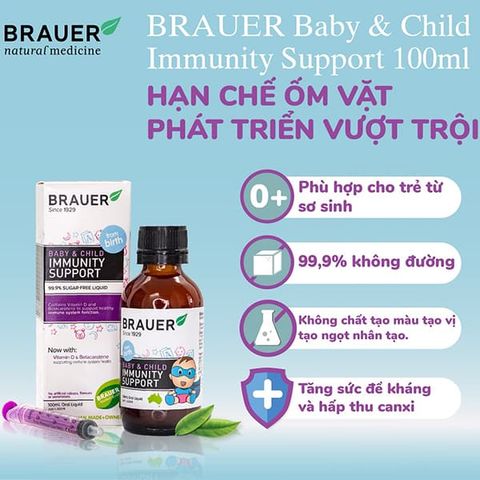 Siro Brauer  Immunity Support  Tăng Cường Hệ Miễn Dịch cho Trẻ Em (100ml) - Hỗ Trợ Đề Kháng