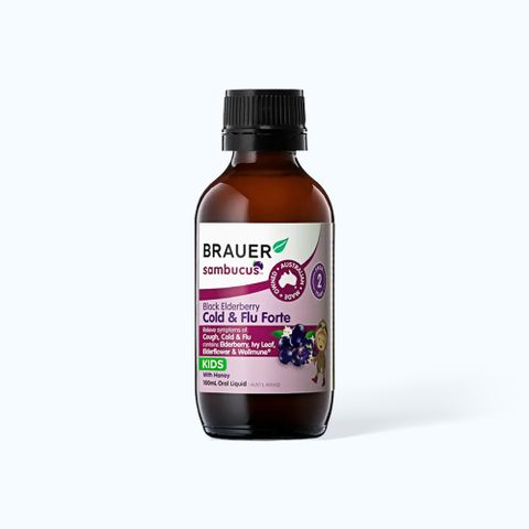 Siro Brauer Black Elderberry Cold & Flu Forte 100ML - Hỗ trợ Giảm Cảm Cúm và Cảm Lạnh Từ Thiên Nhiên, Tăng Cường Miễn Dịch