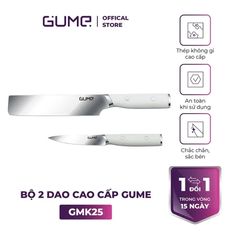 Bộ Dao 2 Món GUME KOREA GMK25 - Dao Làm Bếp Đa Năng và Dao Gọt Cao Cấp, Chất Liệu Thép Không Gỉ, Thiết Kế Sang Trọng