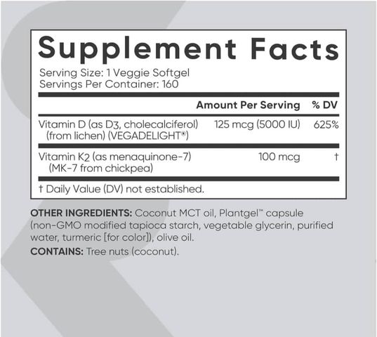 Viên uống K2 + D3 Sports Research 160 viên - Bổ sung vitamin D và K2 cho sức khỏe xương và hệ miễn dịch - Hỗ trợ hấp thụ canxi hiệu quả