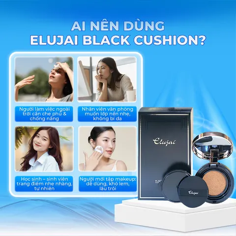Phấn Cushion Cao Cấp Elujai Black Kèm Lõi - Trang Điểm Dưỡng Ẩm, Chống Nắng, Che Khuyết Điểm Hoàn Hảo cho Làn Da Mịn Màng