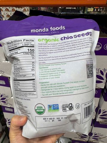 Hạt Chia Hữu Cơ Monda Food 1.36kg - Superfood Giảm Cân Tự Nhiên, Nguồn Năng Lượng Cho Cả Gia Đình, Không Biến Đổi Gen
