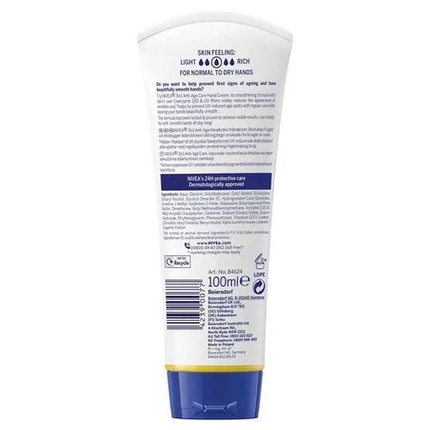 Kem dưỡng da tay NIVEA Q10 3-in-1 Anti-age Hand Cream with UV Filters 100ml