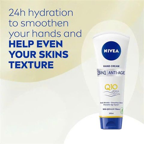 Kem dưỡng da tay NIVEA Q10 3-in-1 Anti-age Hand Cream with UV Filters 100ml