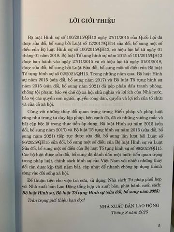 Bộ Luật Hình Sự và Tố Tụng Hình Sự (Sửa Đổi, Bổ Sung 2025) - Tài Liệu Pháp Luật Cần Thiết cho Nghiên Cứu và Ứng Dụng